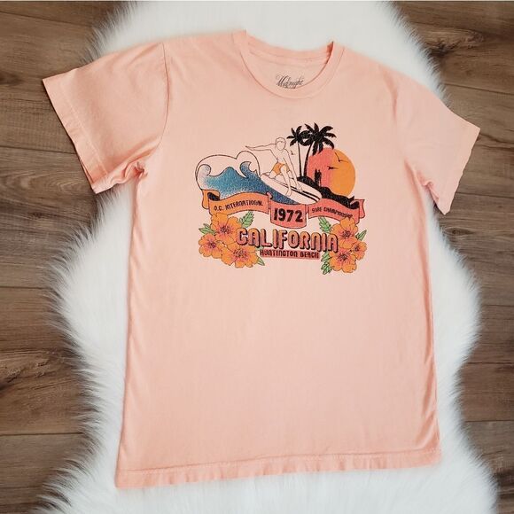 NWOT Anthropologie X Midnight Rider Huntington Beach Pink Retro Graphic Tee XS - Picture 5 of 9